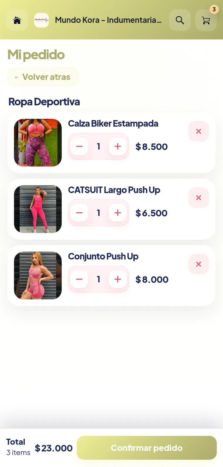 Carrito de compras de una tienda TiendaLink